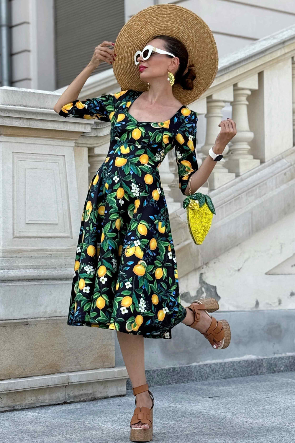 A lady wearing a Scarlette Lemons on Dark Blue Dress
