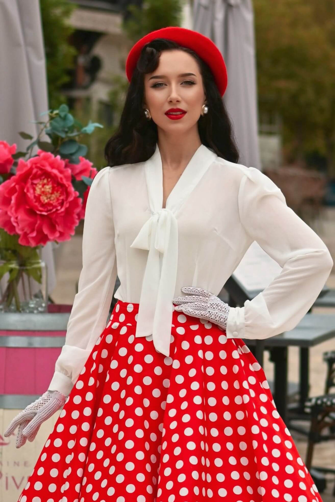 A lovely model in a Margaret Off White Blouse