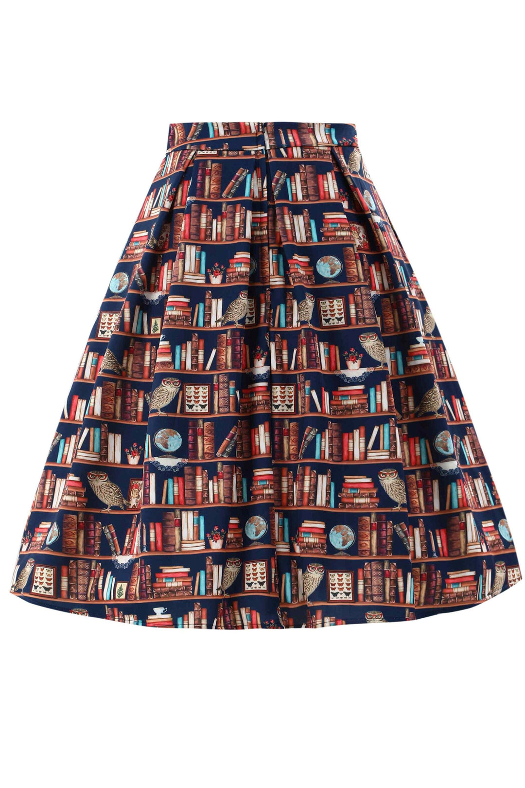 Back angle of Aisley Owls & Library Books Skirt | Quirky Teacher Skirt