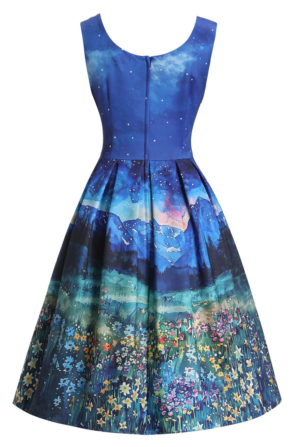 Back view of Amanda Black Cat on A Starry Night Dress | 50s Style Dress