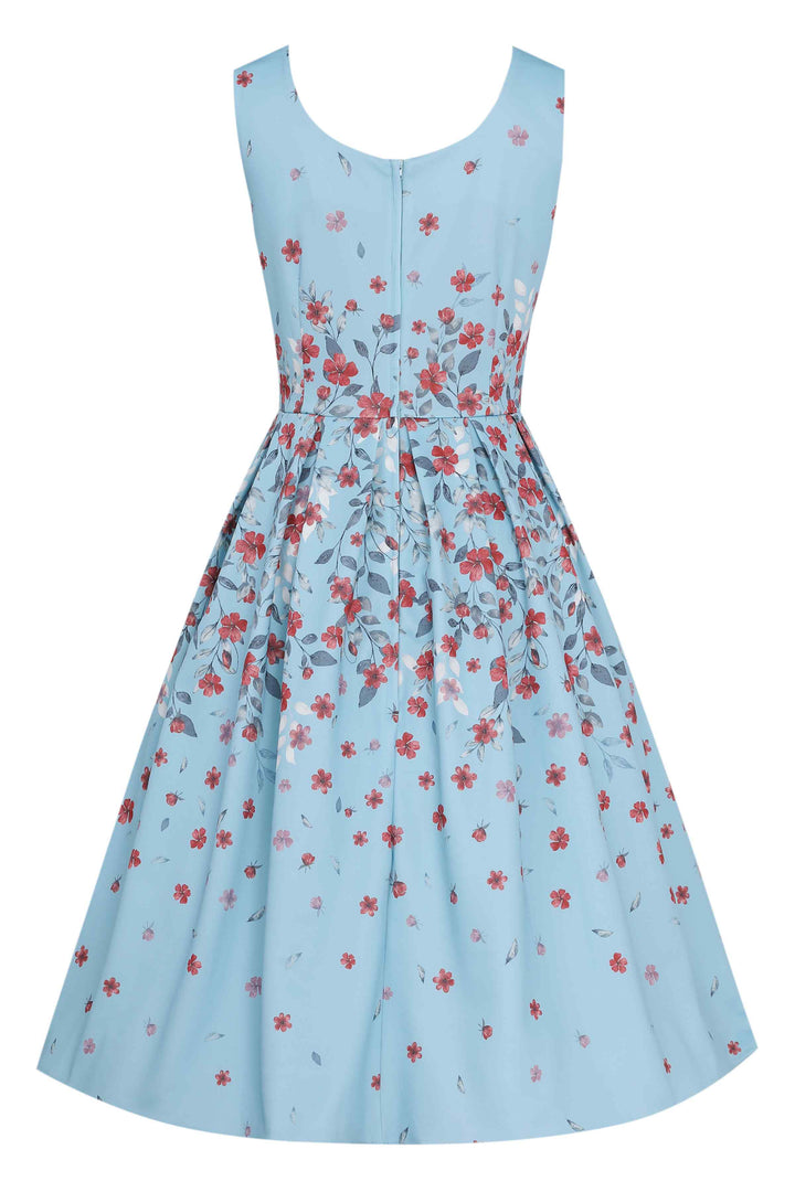 Back view of Amanda Falling Flowers on Light Blue Dress | Vintage Floral Dress