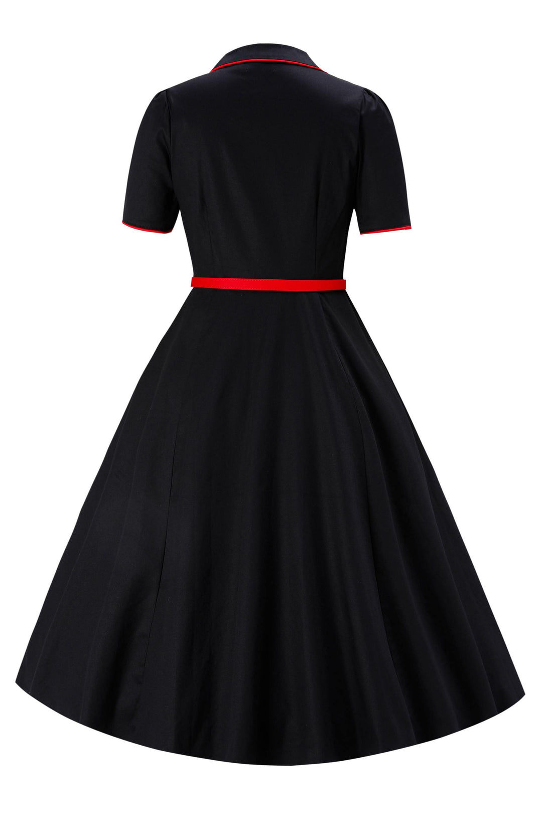 Back view of Black Rose Embroidered Rockabilly Shirt Dress