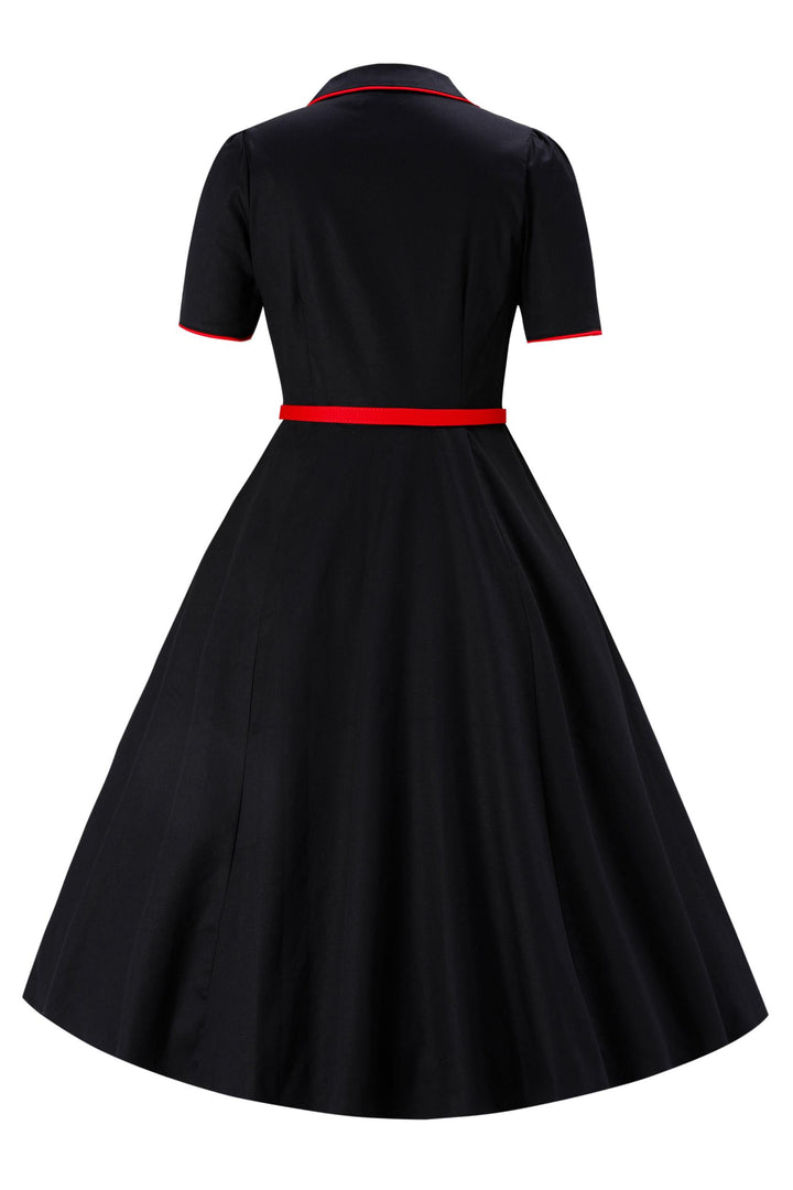 Back view of Black Rose Embroidered Rockabilly Shirt Dress