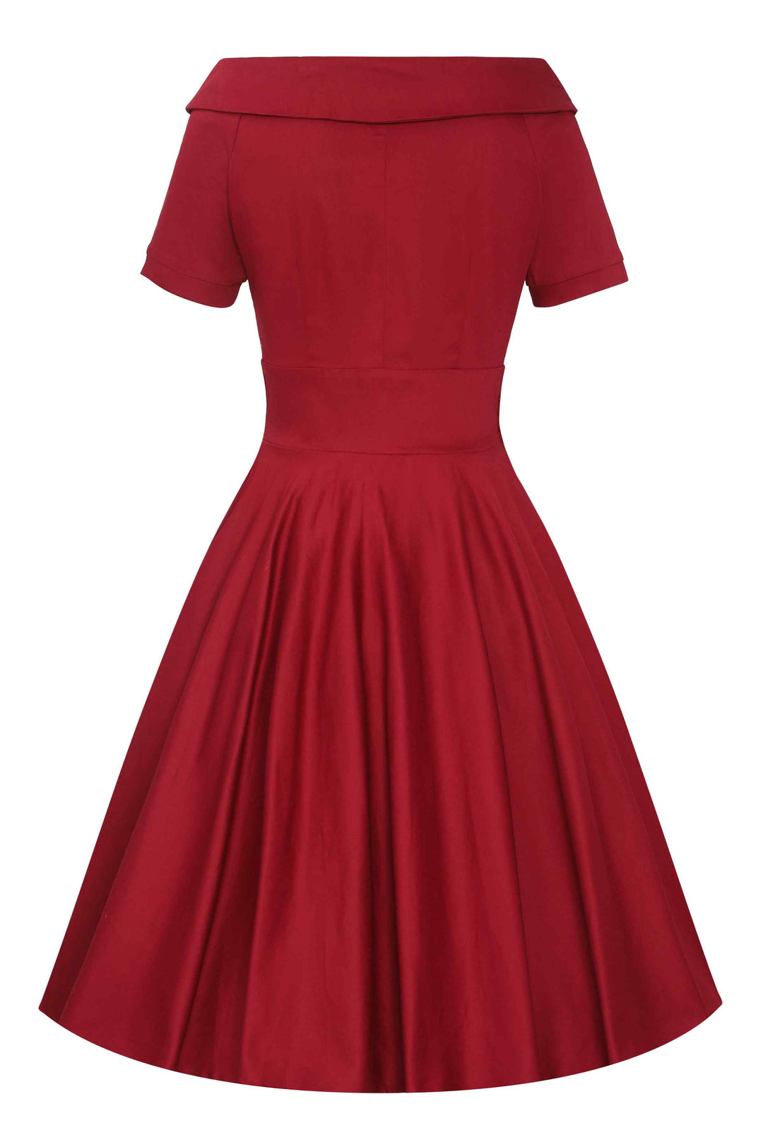 Back view of Burgundy Off Shoulder Swing Dress | Rockabilly Style