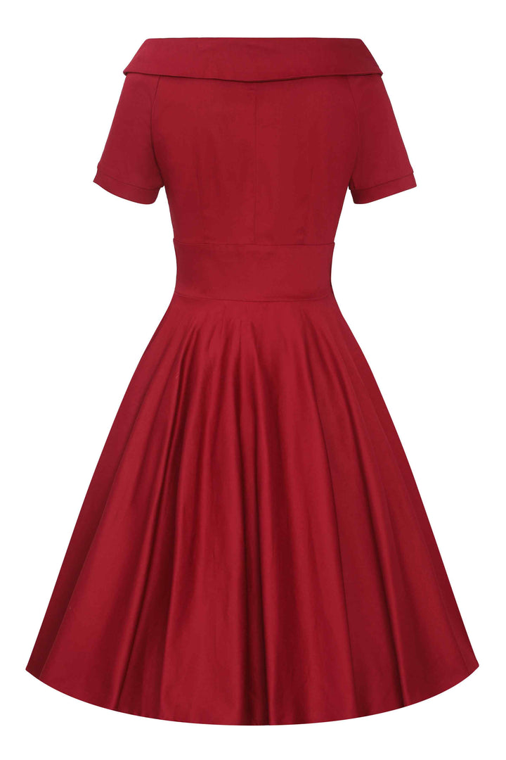 Back view of Burgundy Off Shoulder Swing Dress | Rockabilly Style