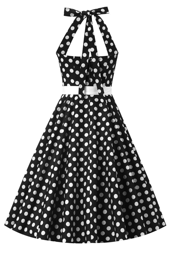 Back view of Daisy Black & White Polka Dot Dress
