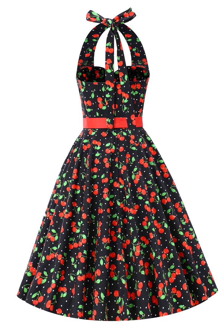 Back view of Daisy Cherry Polka Dot Dress | 50s Style Dress