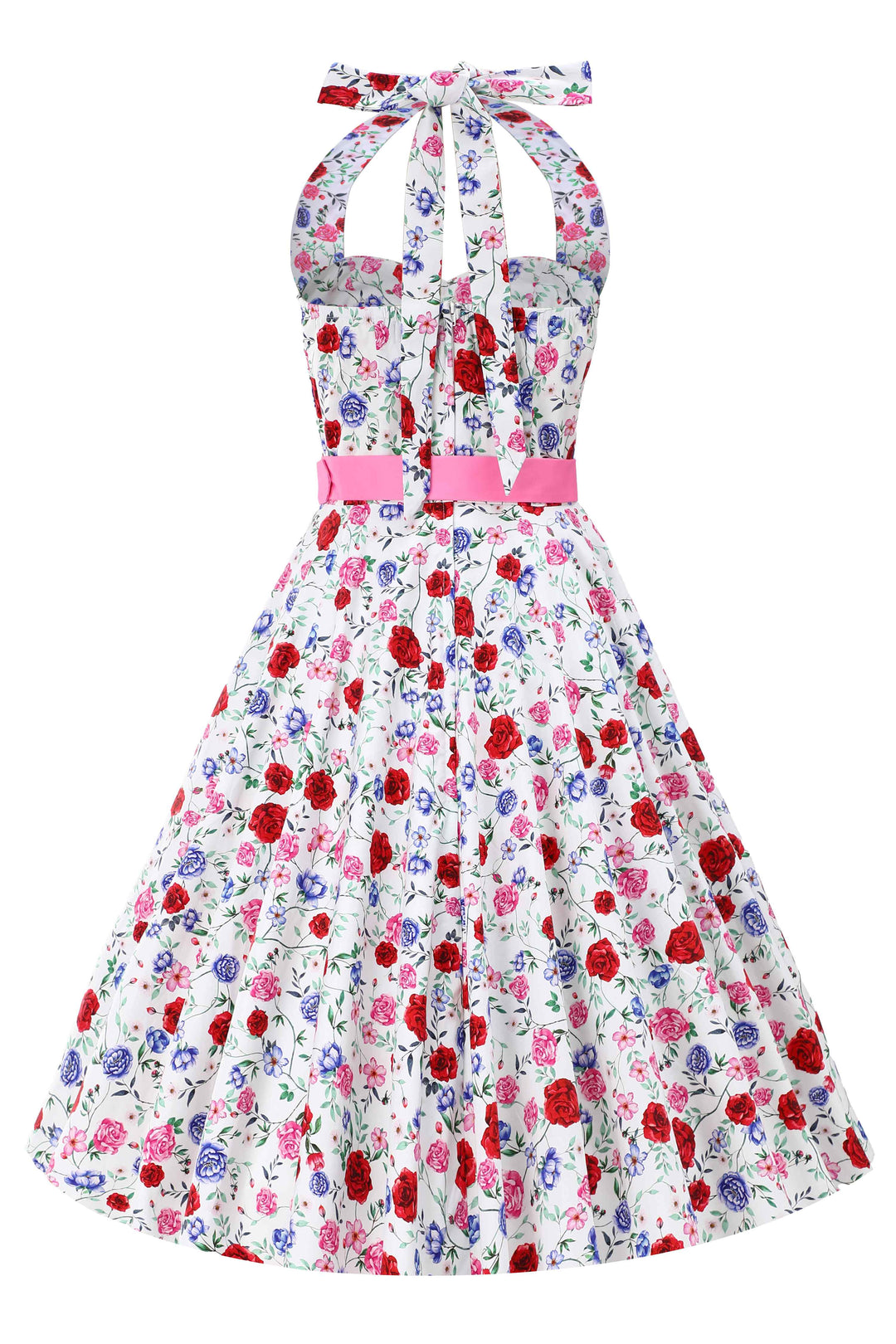 Back view of Daisy Roses on White Dress | Vintage Floral Dress