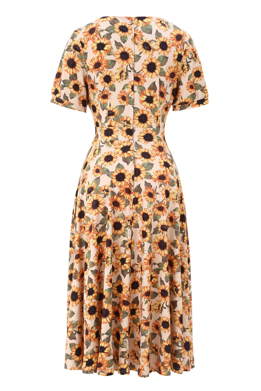Back view of Julia Vintage Yellow Sunflower Midi Dress