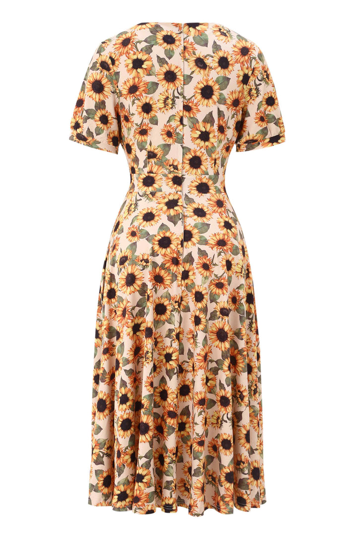 Back view of Julia Vintage Yellow Sunflower Midi Dress