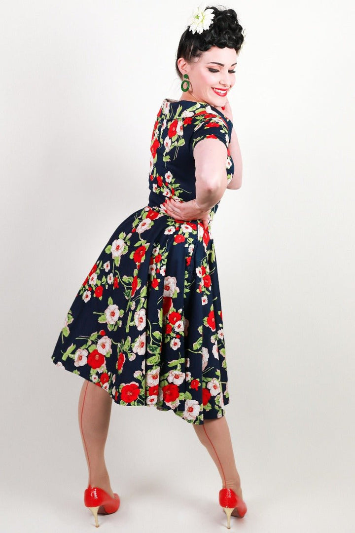 Back view of Lady wearing a Darlene Rose Dress | Vintage Floral Dress