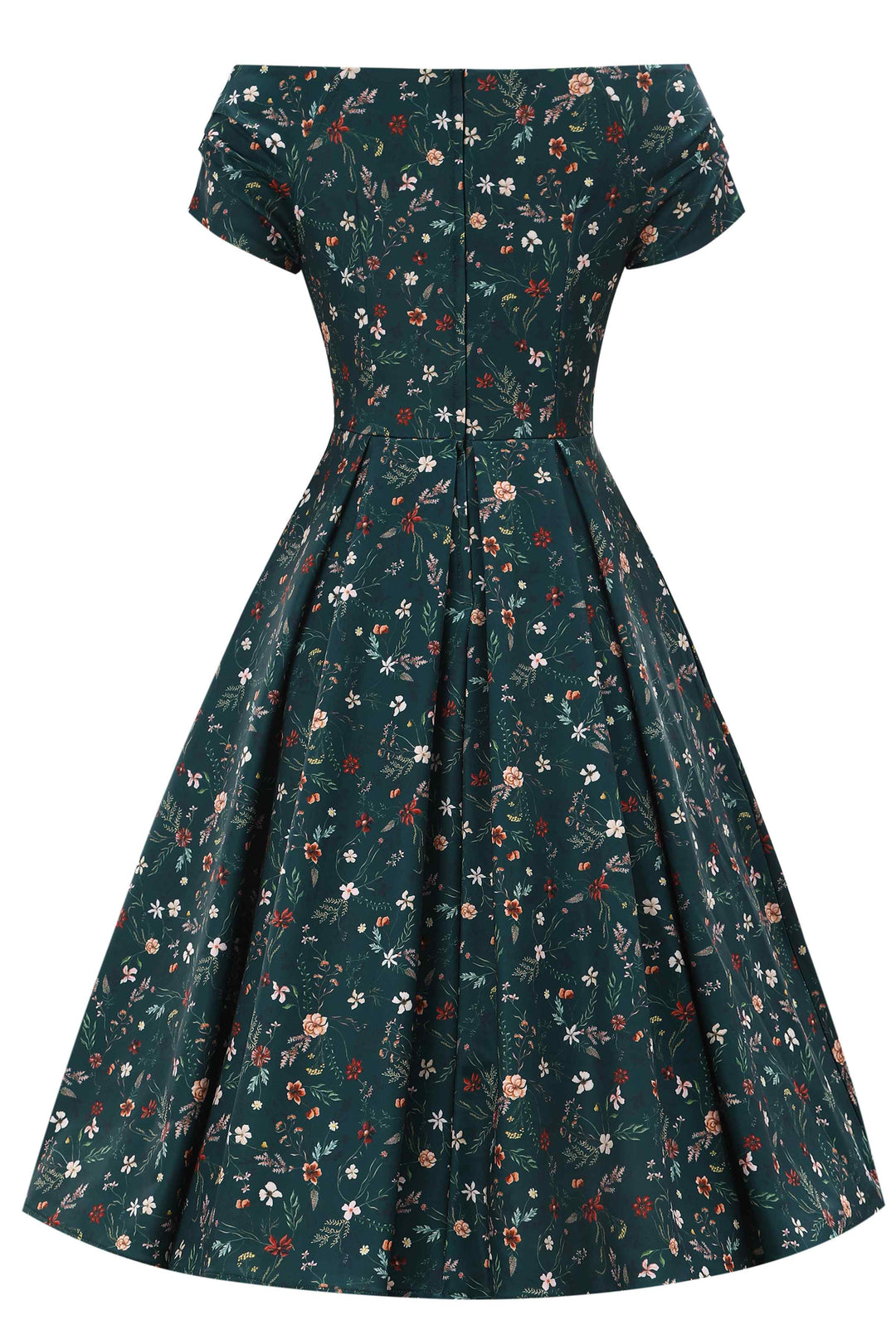 Back view of Lily Ditsy Flowers on Emerald Green Dress | Vintage Floral Dress