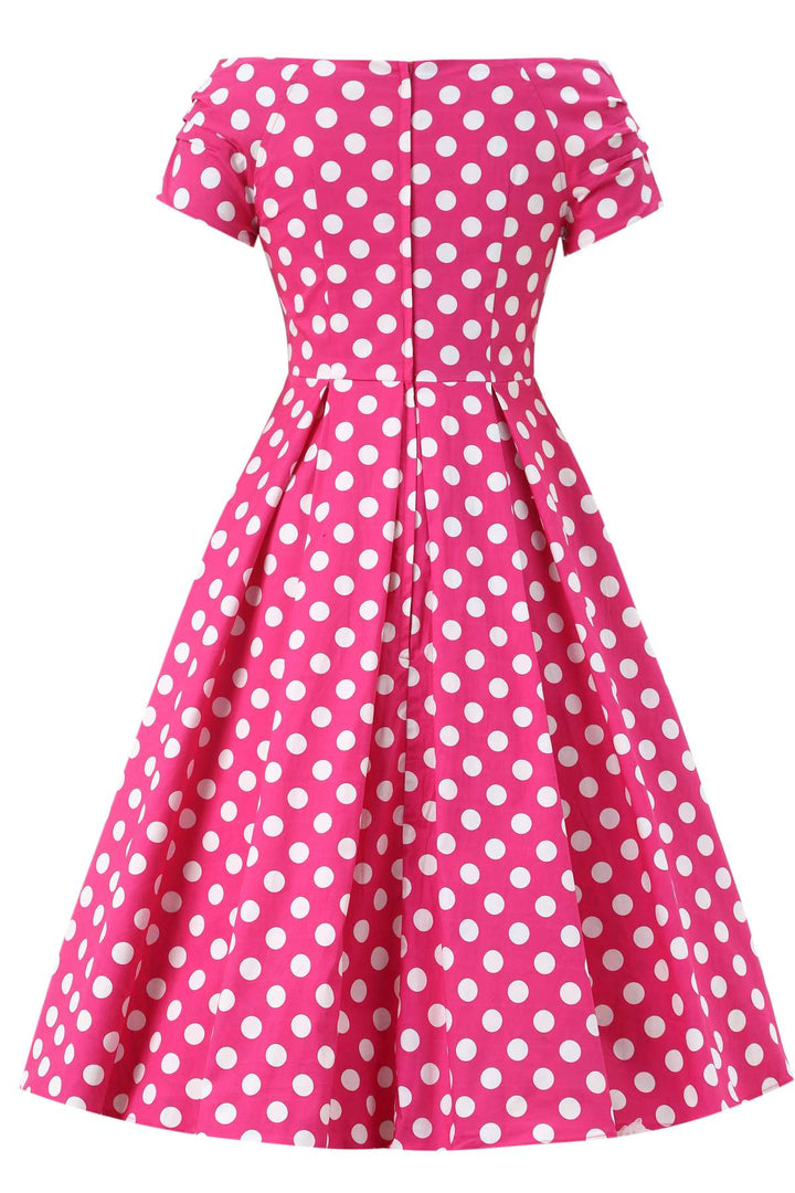Back view of Lily Hot Pink & White Polka Dot Dress | Polka Dot Dress