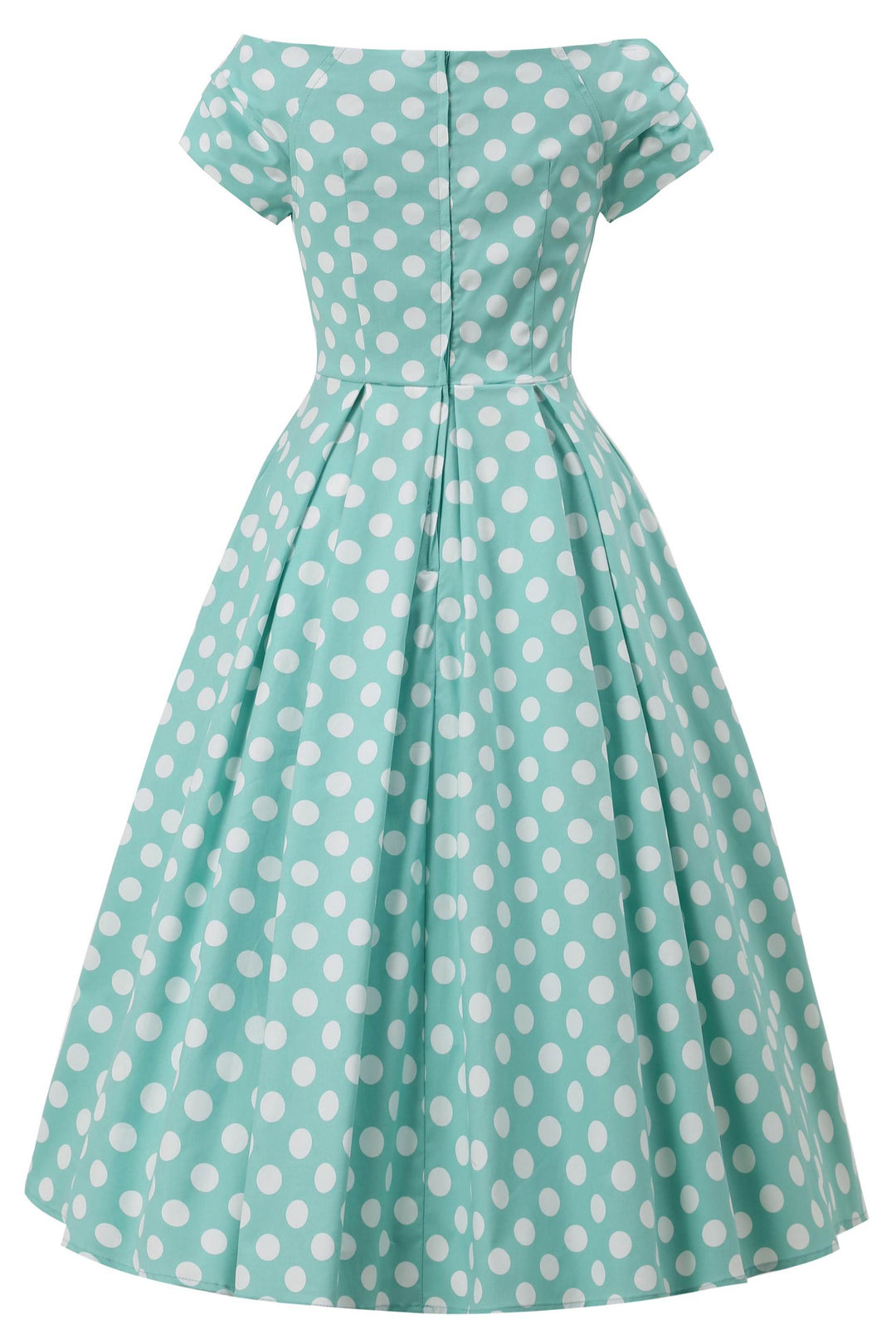Back view of Lily Sage Green & White Polka Dot Dress | 50s Style Dress