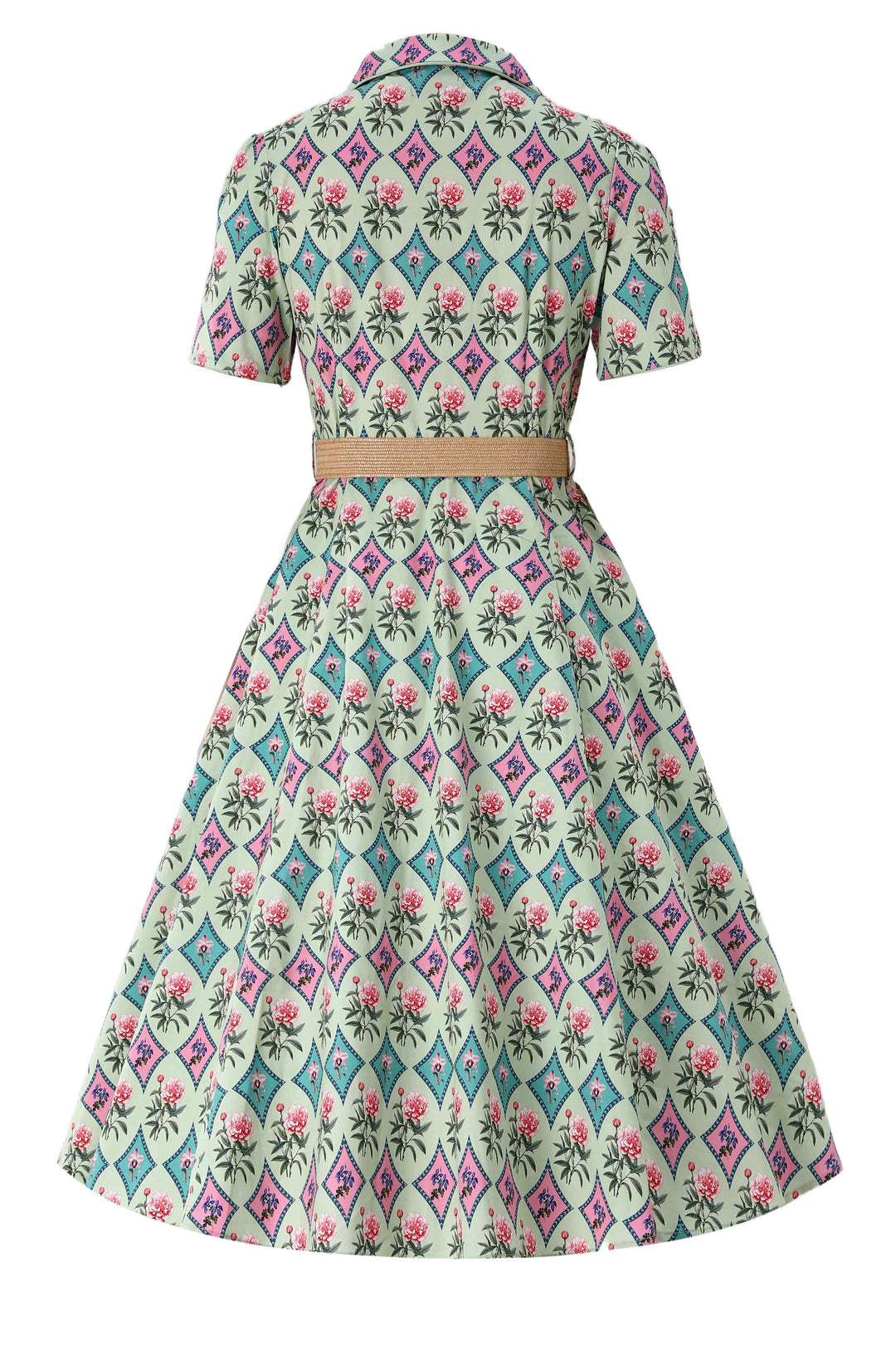 Back view of Mabel Quatrefoil Floral in Pastels Dress | Vintage Floral Dress