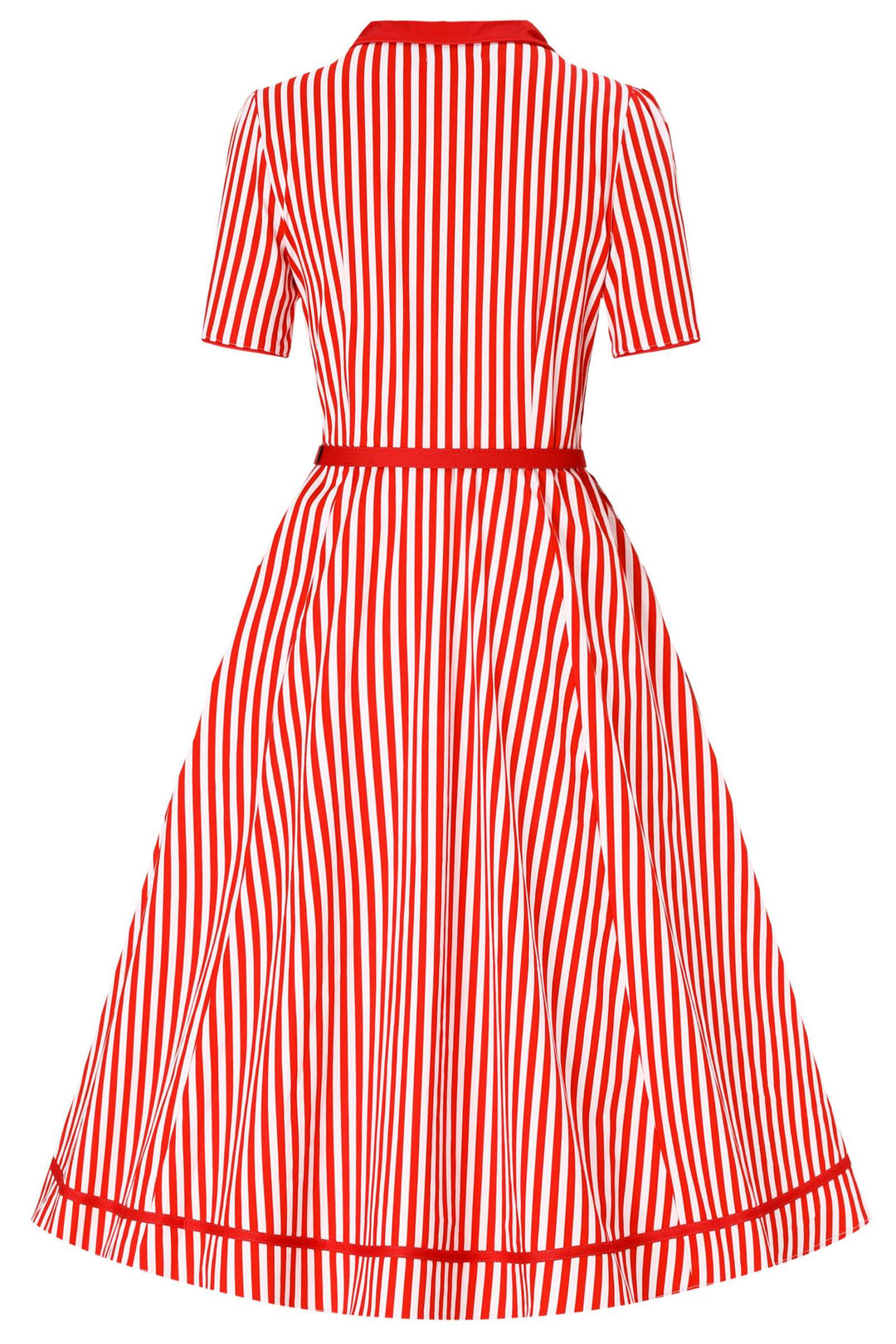 Back view of Mabel Red & Off-white Bengal Stripes Dress | Vintage Shirt Dress