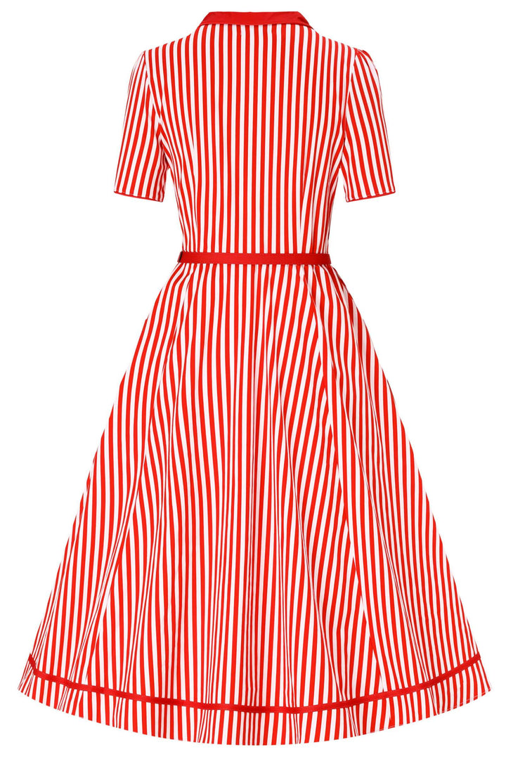 Back view of Mabel Red & Off-white Bengal Stripes Dress | Vintage Shirt Dress