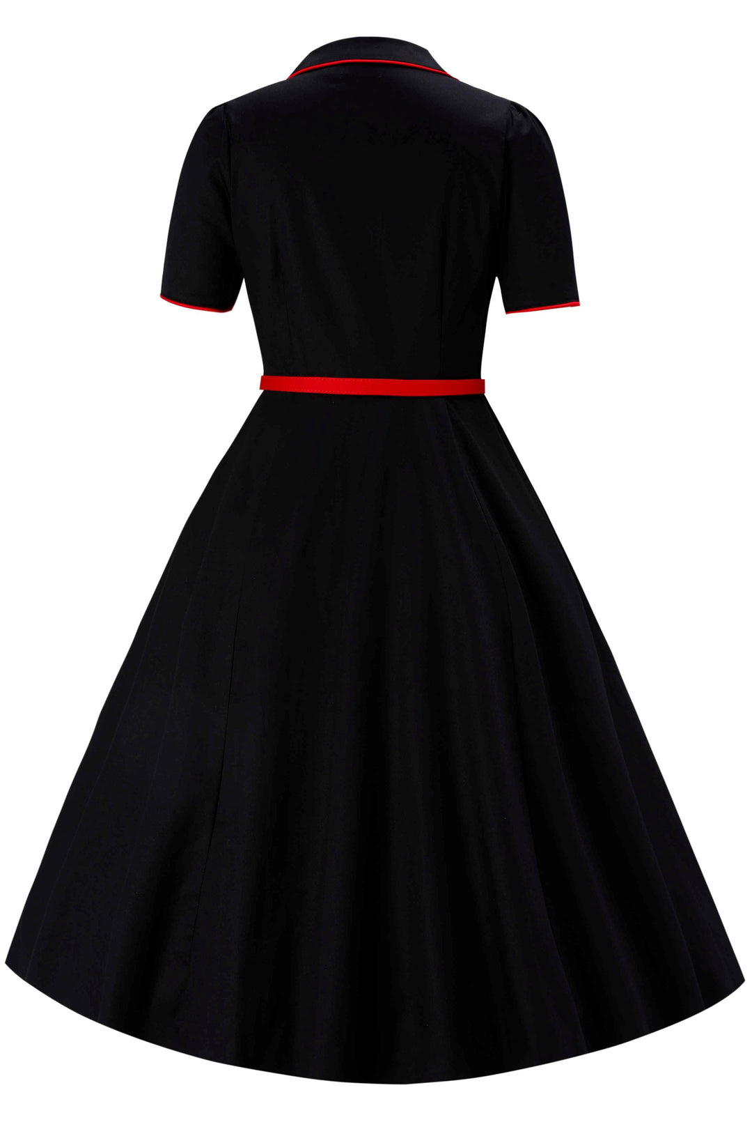 Back view of Mabel Retro Swallow Bird Embroidery Shirt Dress In Black