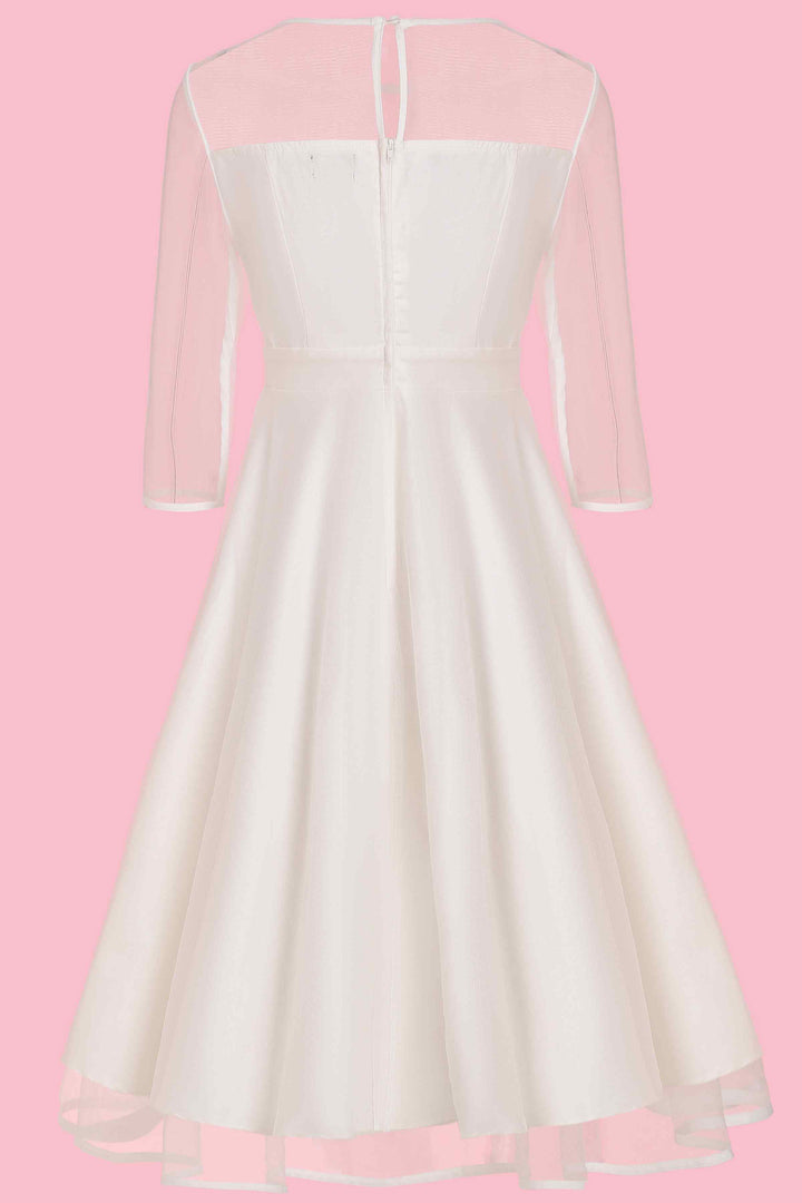 Back view of Madeline Ivory Mesh Overlay Occasion Dress
