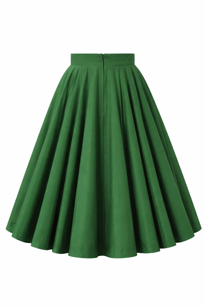 Back view of Maisie Emerald Green Skirt | Full Circle Midi Skirt
