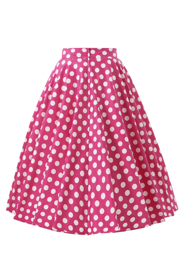 Back view of Maisie Hot Pink & White Polka Dot Skirt | Polka Dot Midi Skirt AU