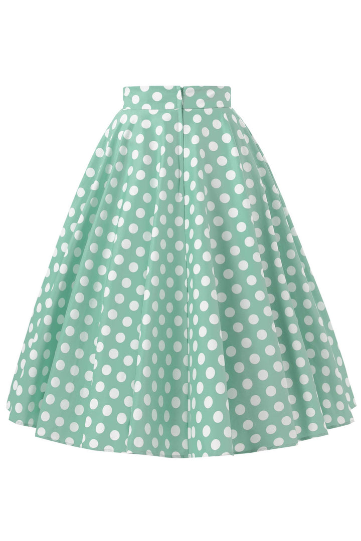 Back view of Maisie Sage Green & White Polka Dot Skirt | Polka Dot Midi Skirt
