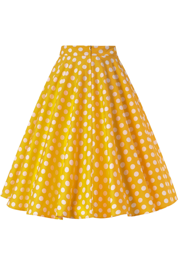 Back view of Maisie Yellow & White Polka Dot Skirt | Polka Dot Midi Skirt