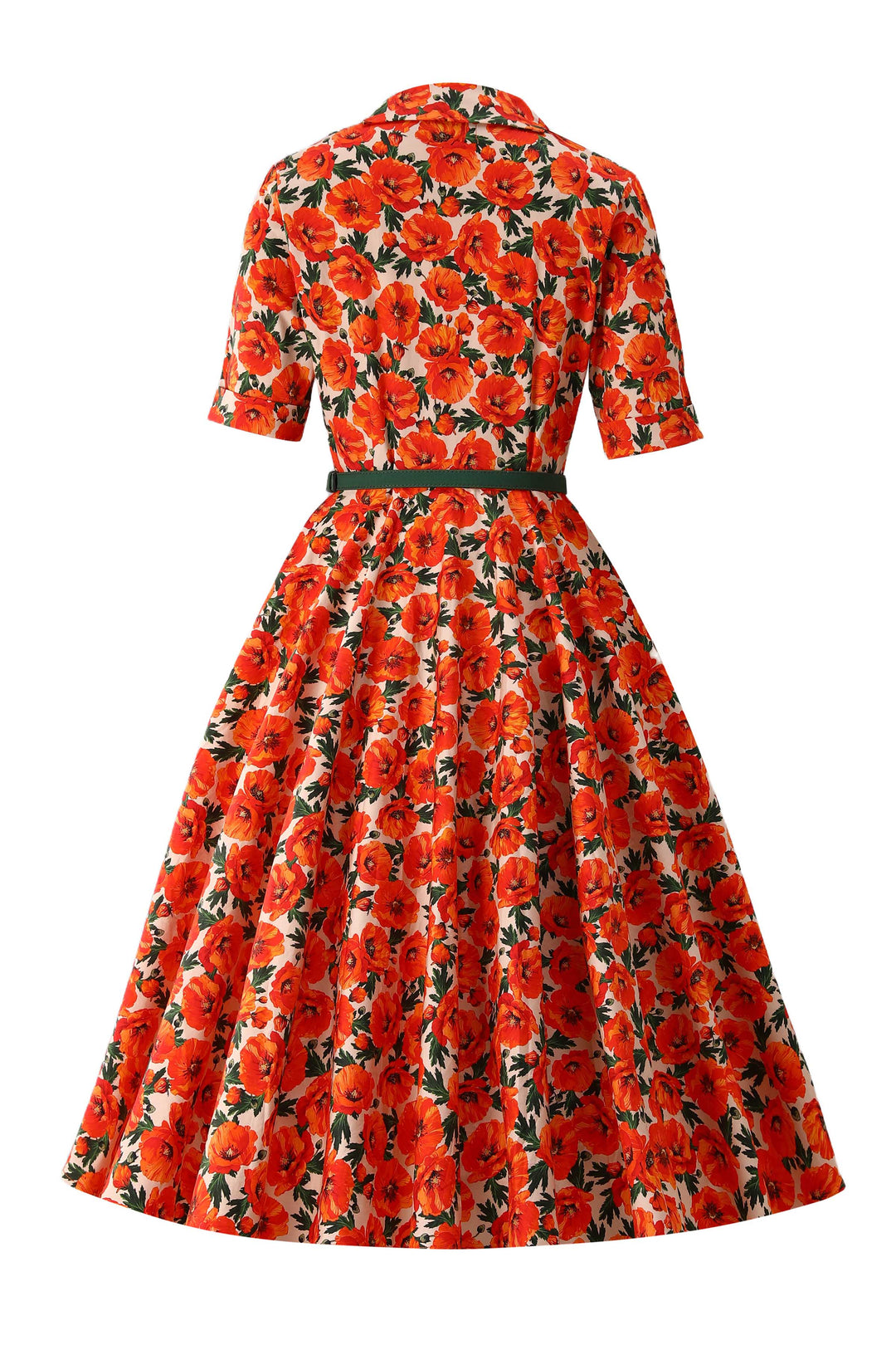 Back view of Mollie Shirt Dress in Orange Poppy Print