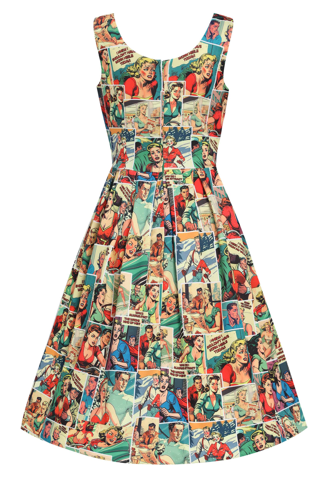 Back view of Vintage Comic Books Dress | Novelty Print Dress