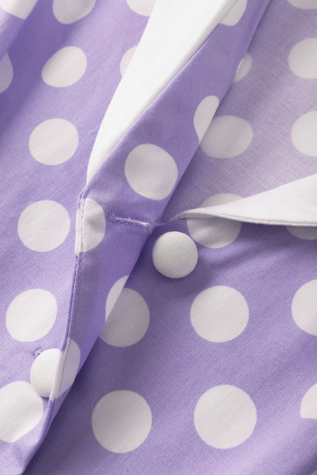 Button detail of Mollie Shirt Dress in Lilac Polka Dots