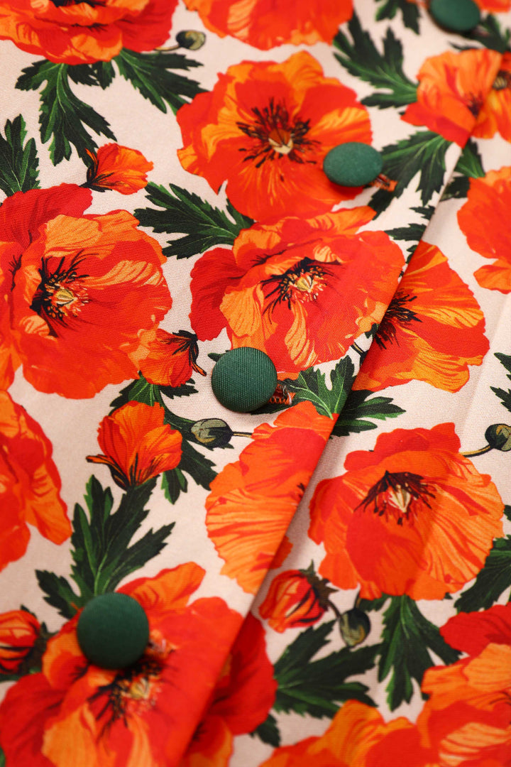 Buttons of Mollie Shirt Dress in Orange Poppy Print