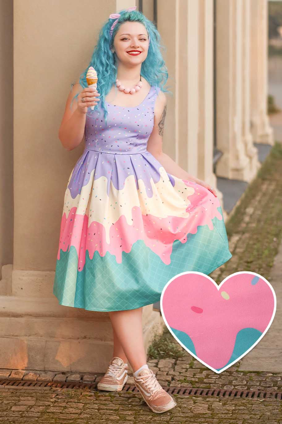 Charming model wearing an Amanda Ice Cream Swing Dress