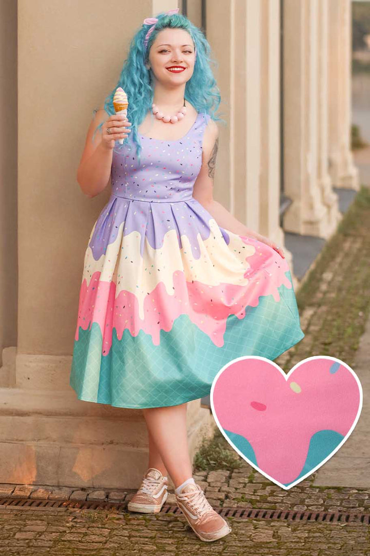 Charming model wearing an Amanda Ice Cream Swing Dress