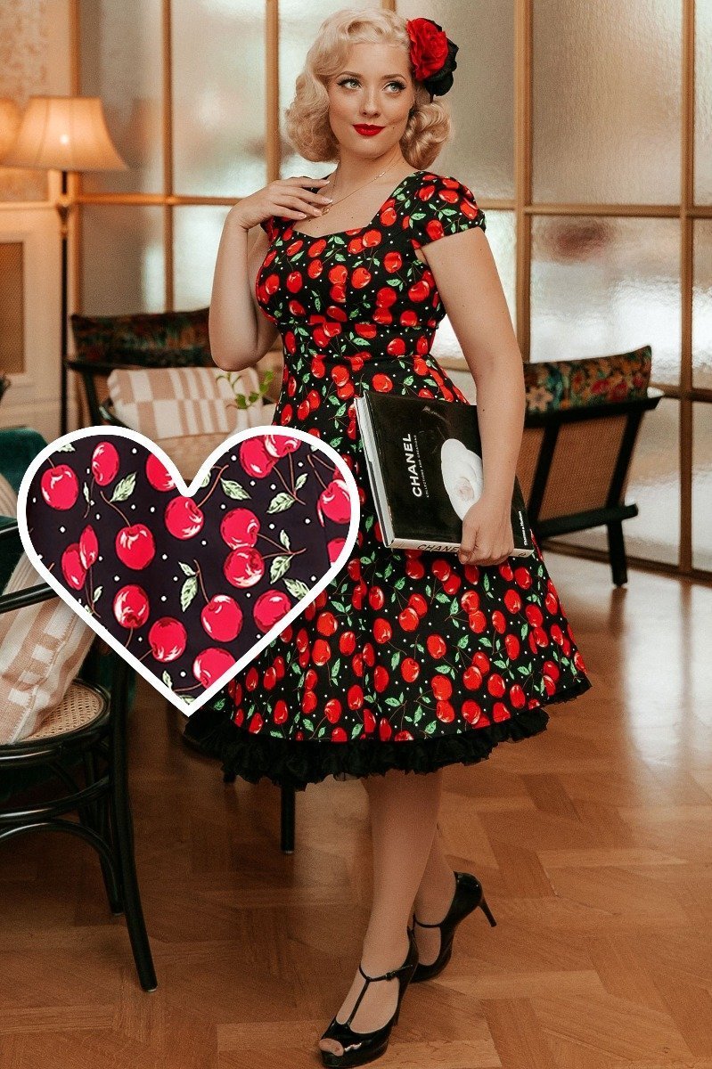 Claudia Black Cherry and Polka Dot Dress | Cherry Print Dress