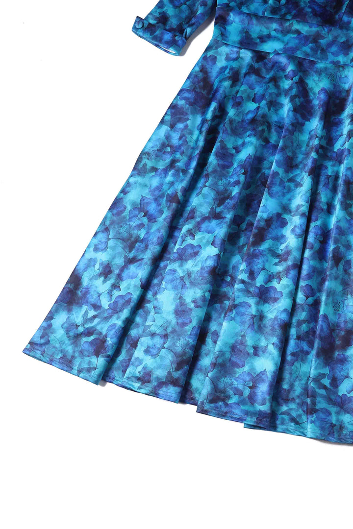 Close up to the skirt of Scarlette Blue Watercolour Floral Midi Dress