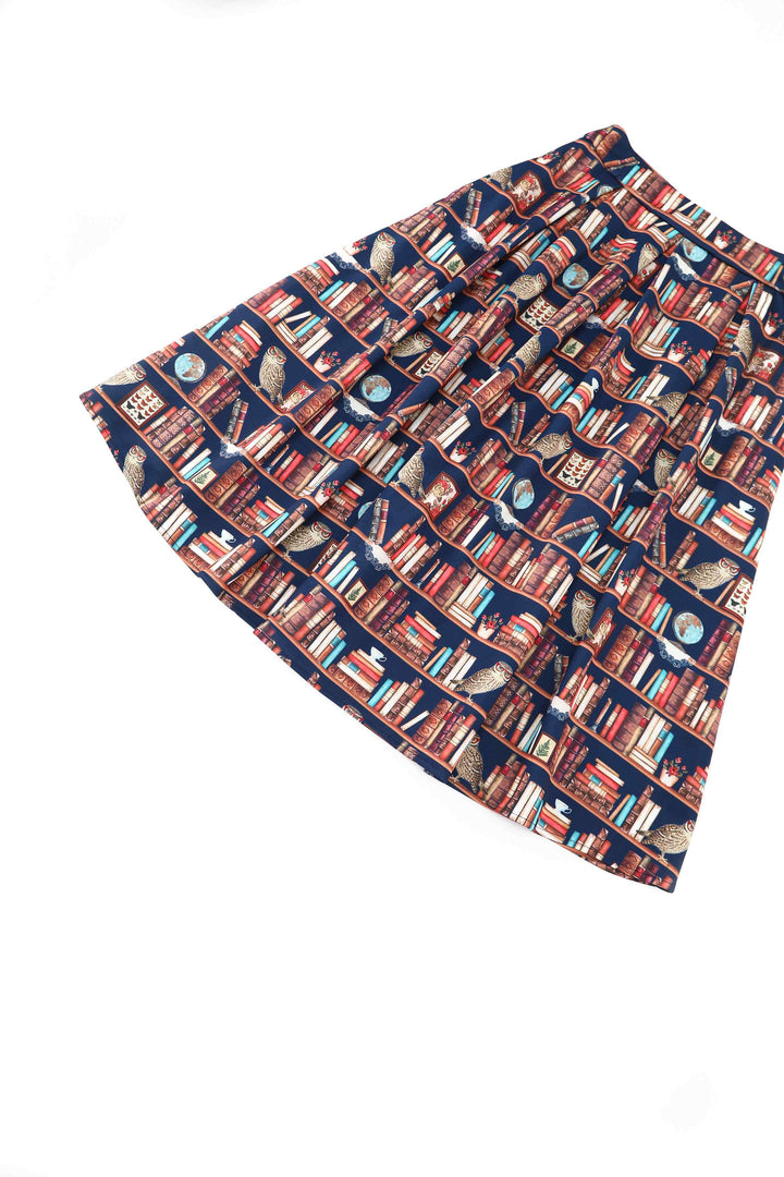 Close up  view of Aisley Owls & Library Books Skirt | Quirky Teacher Skirt