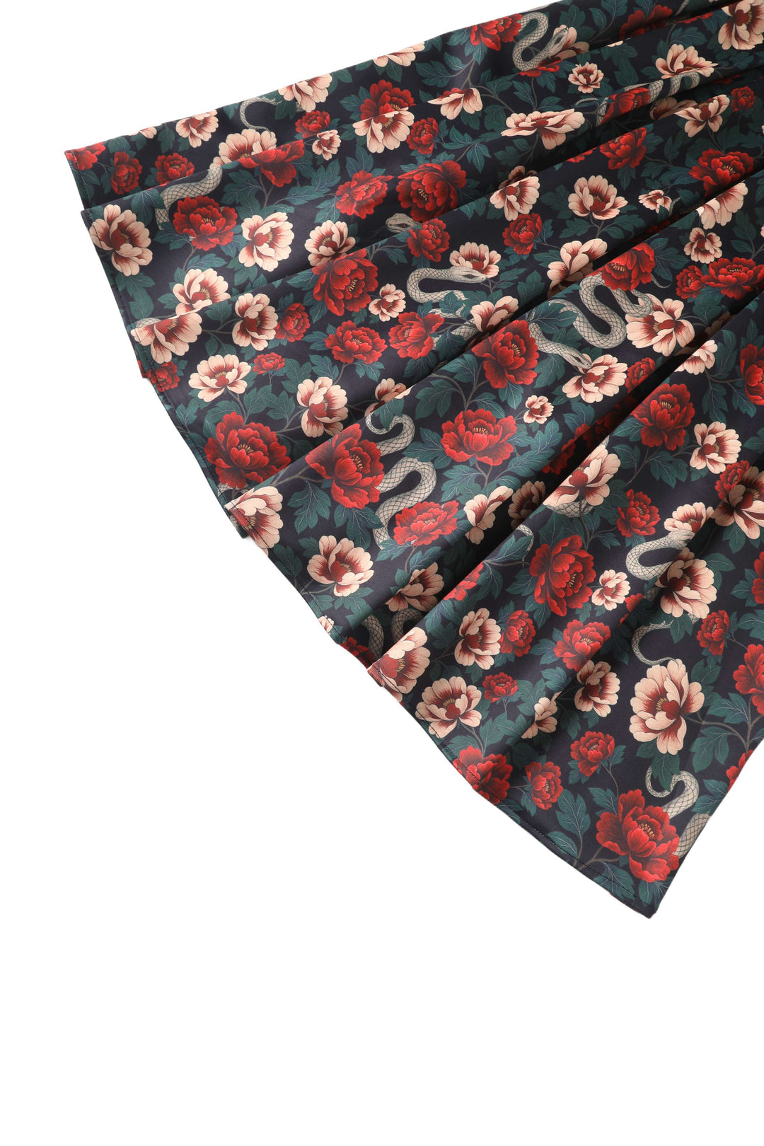 Close up view of Amanda Snakes & Rose Garden Dress | Vintage Floral Dress