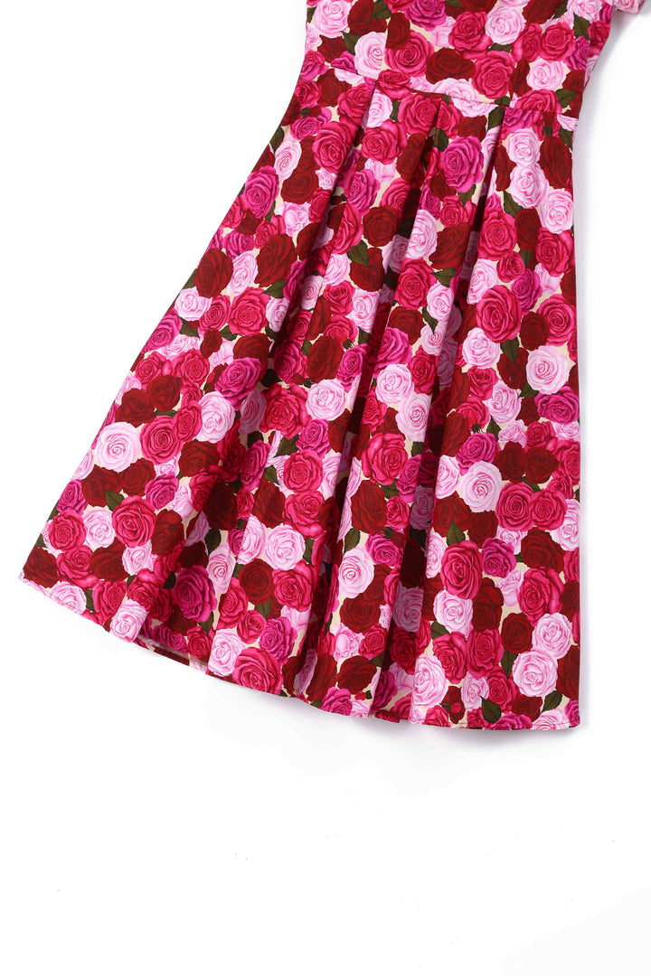 Close up view of Lily Pink Rose Garden Dress | Vintage Floral Dress