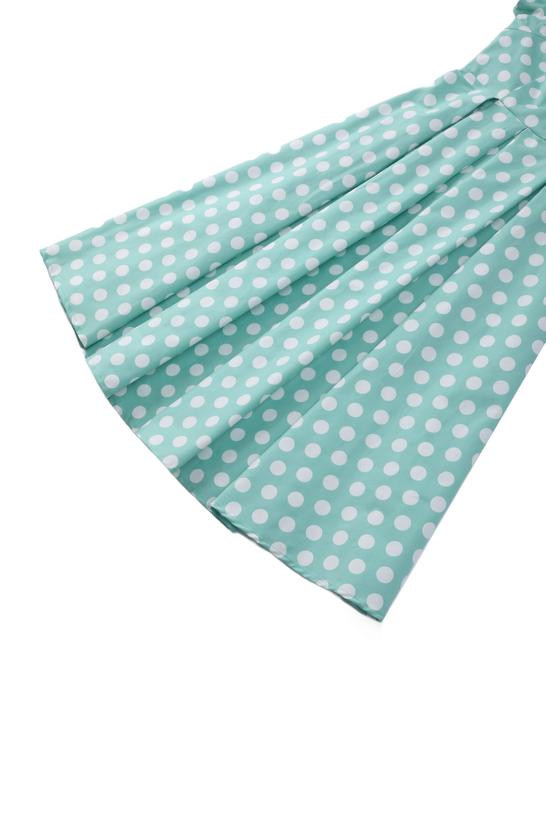 Close up view of Lily Sage Green & White Polka Dot Dress | 50s Style Dress