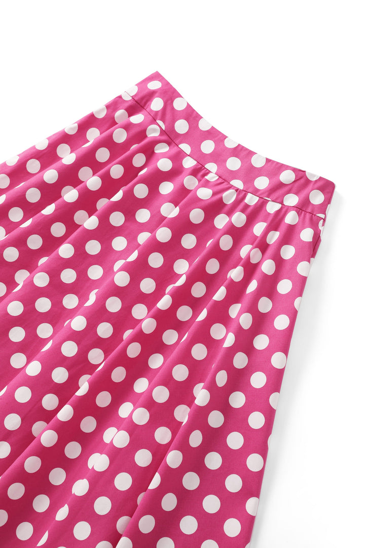 Close up view of Maisie Hot Pink & White Polka Dot Skirt | Polka Dot Midi Skirt AU