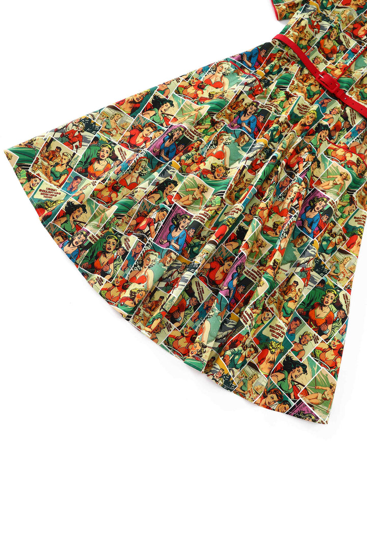 Close up view of the skirt of Mabel Comic Books Dress | Novelty Print Dress AU