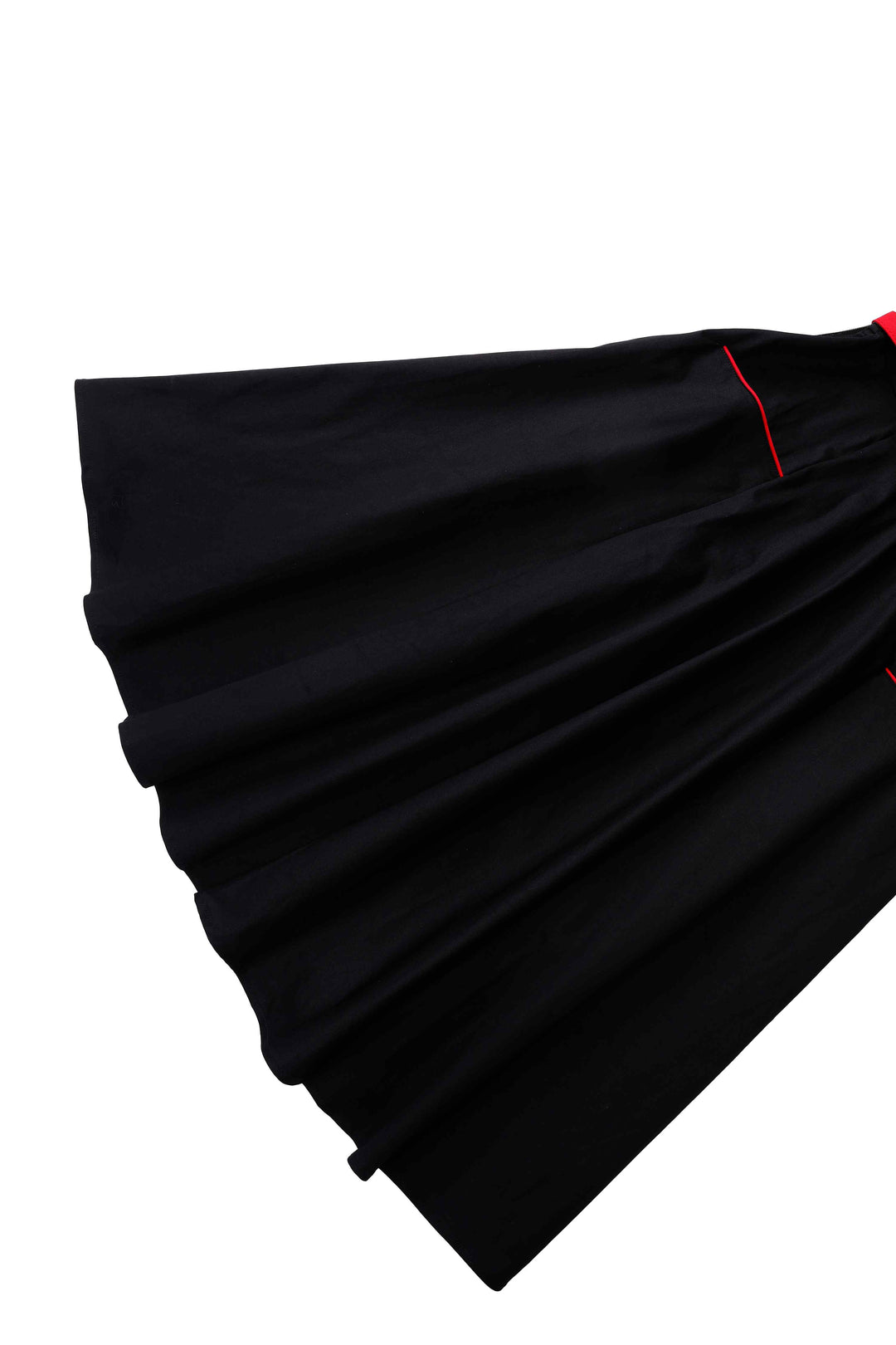 Close up view the skirt of Mabel Retro Swallow Bird Embroidery Shirt Dress In Black