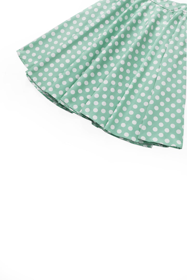Close up view of Maisie Sage Green & White Polka Dot Skirt | Polka Dot Midi Skirt