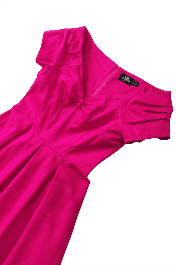Close up view the top of Lily Hot Pink Bardot Midi Dress