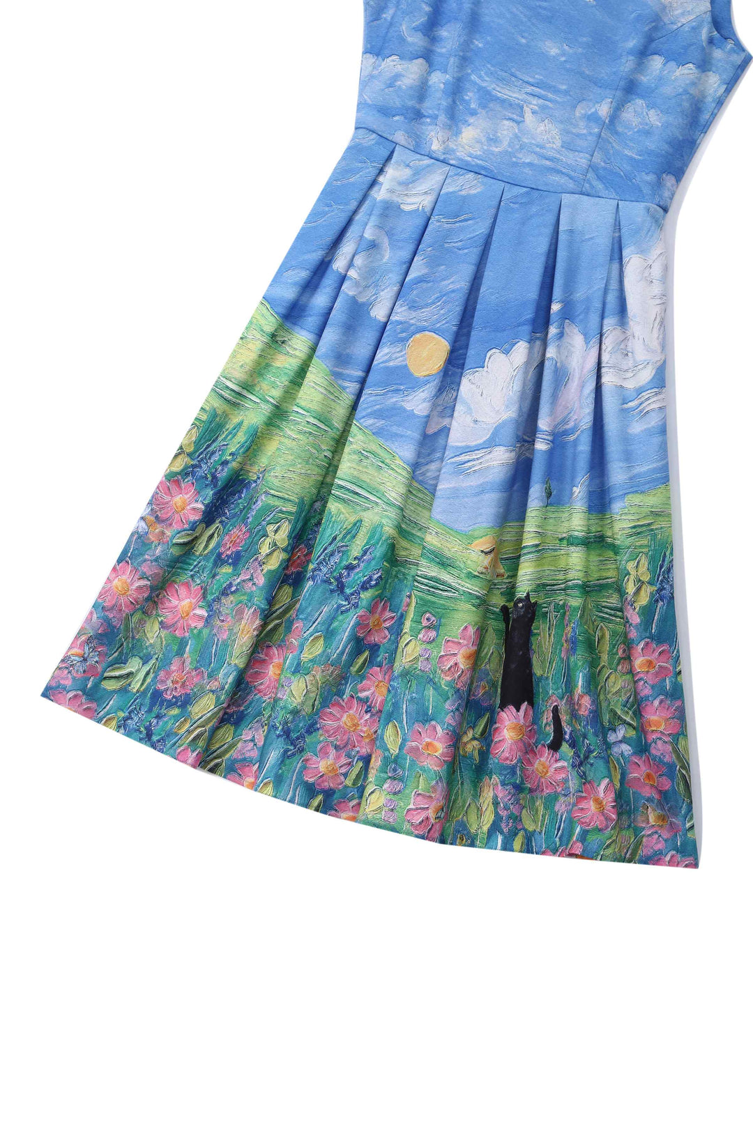 Close up view to the skirt of Black Cat Swing Dress