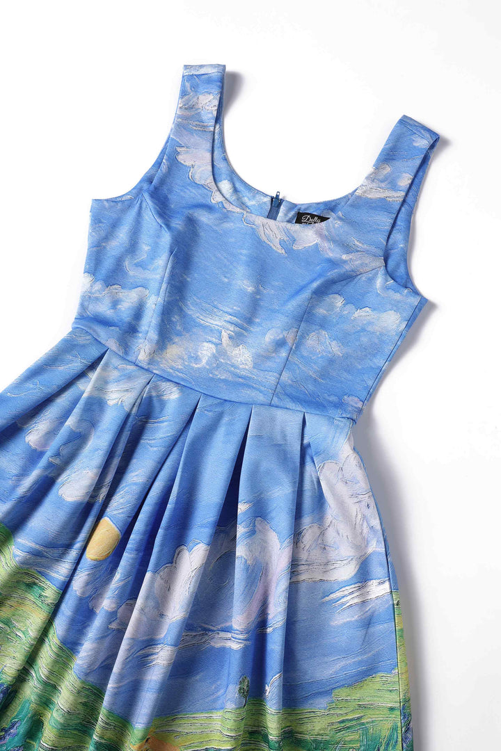Close up view to the top of Black Cat Swing Dress