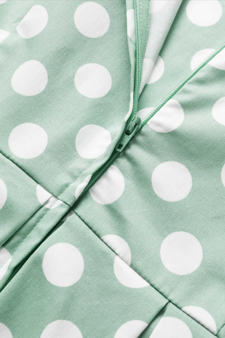 Concealed Zipper of Ophelia Sage Green & White Polka Dot Dress