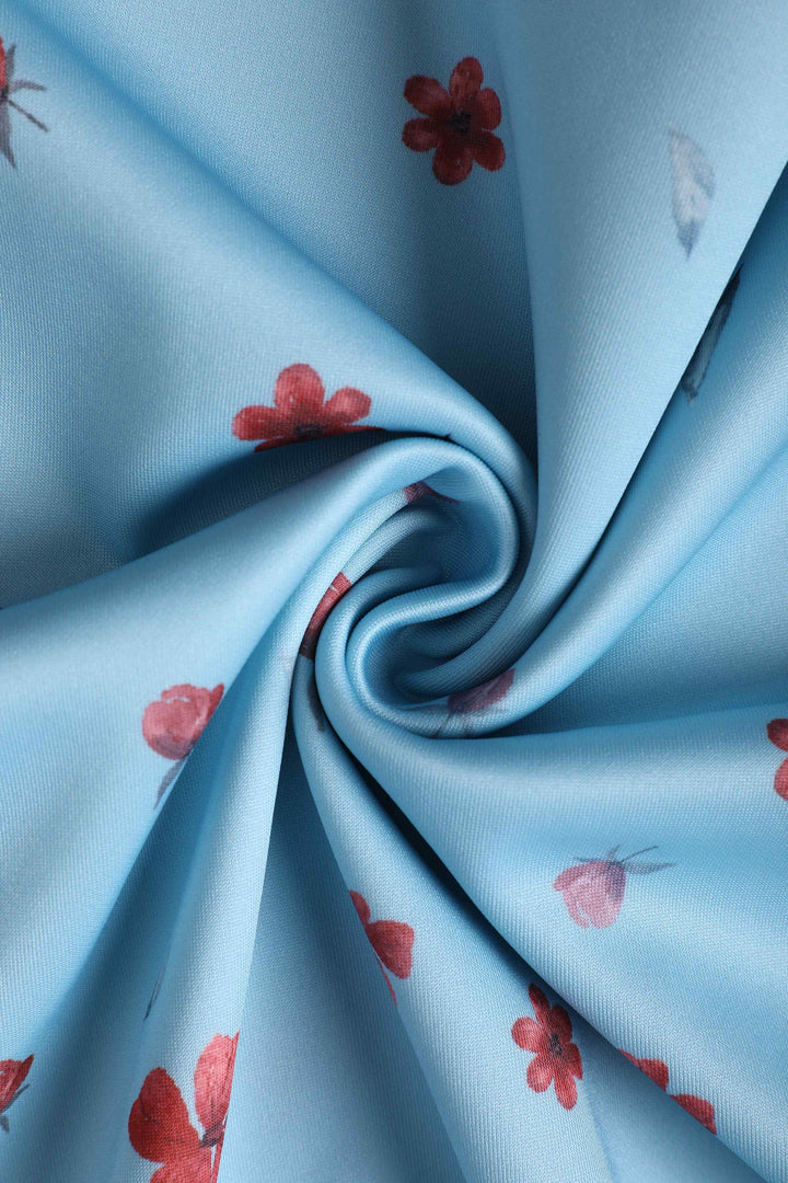 Fabric of Amanda Falling Flowers on Light Blue Dress | Vintage Floral Dress