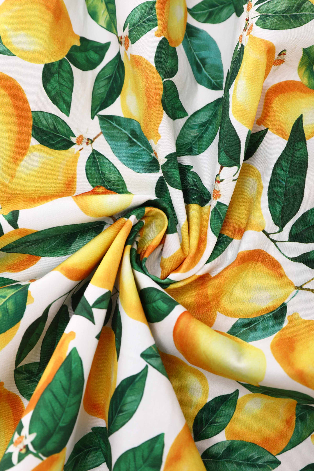 Fabric of Amanda Juicy Yellow Lemons on White Dress | 50s Style Dress