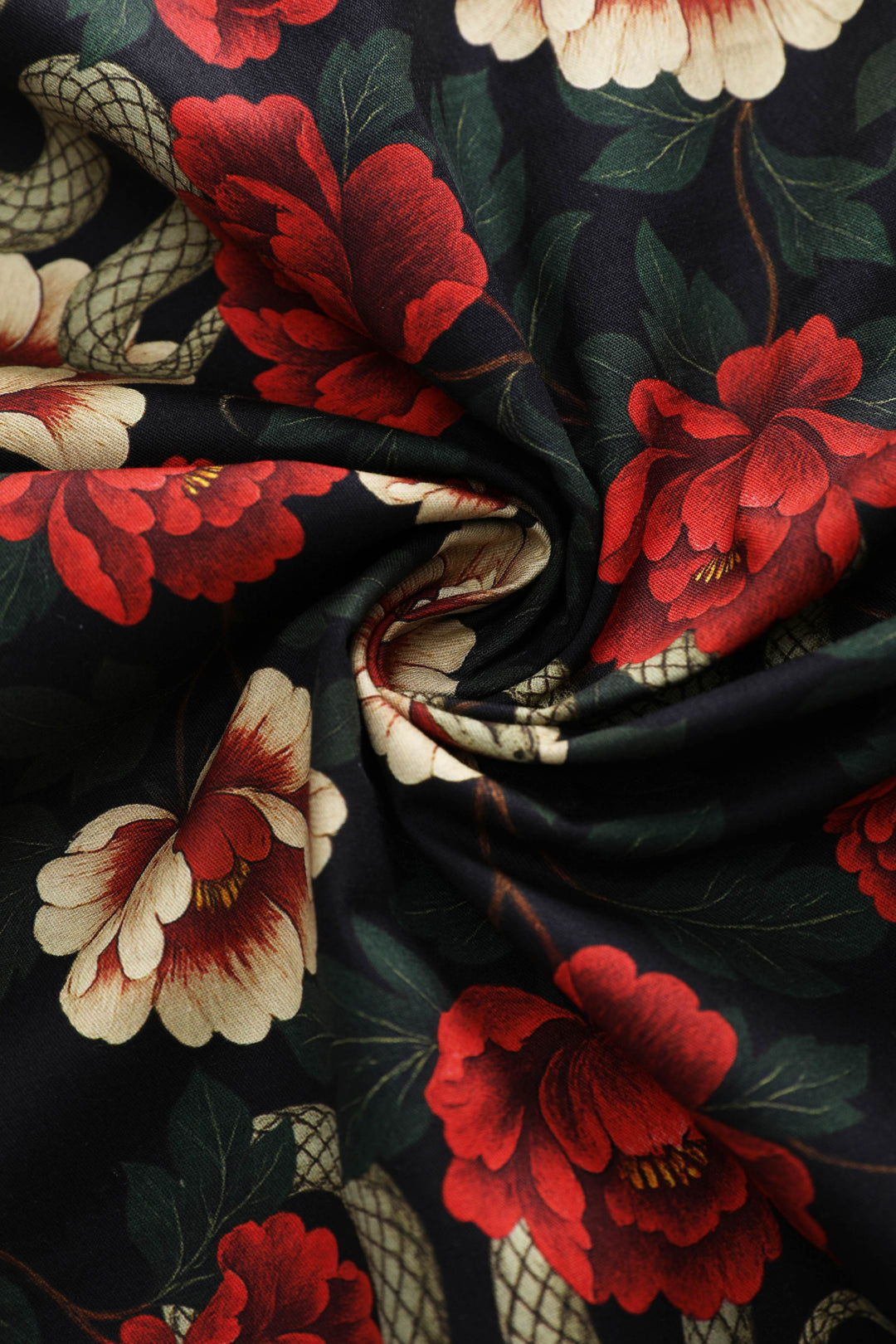Fabric of Lily Bardot Midi Dress in Snake & Rose Print